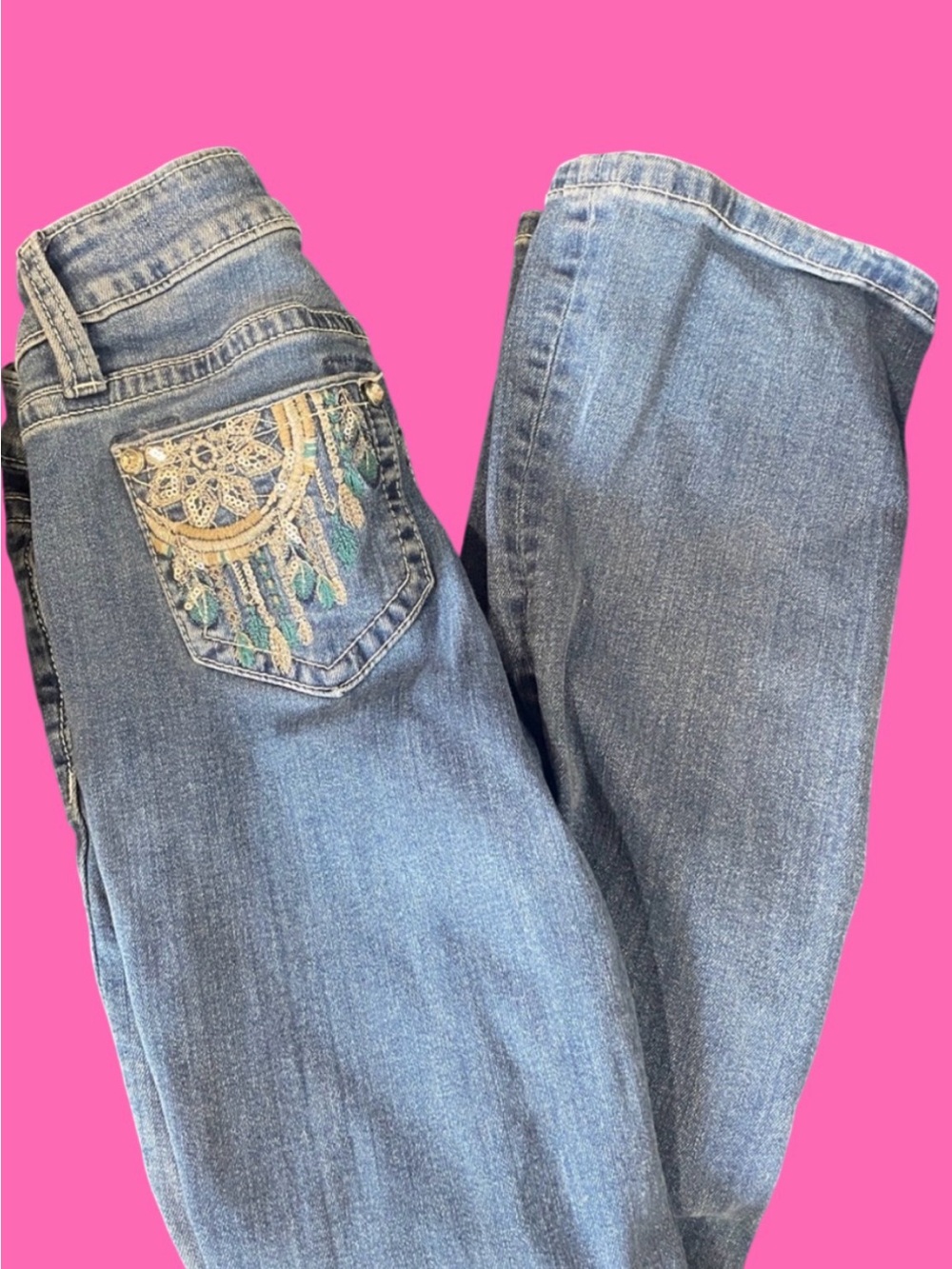 Miss Me Blue Denim Jeans with Embroidered Dreamcatcher Pocket